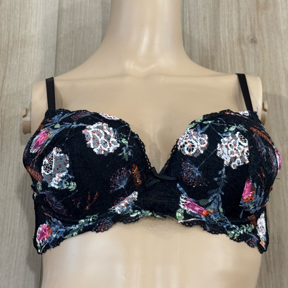 ⚡️ Rachel Rachel Roy 34B Push Up Bra Black Floral Lace Strappy Back Underwire